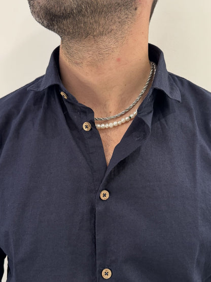 Camicia Hamaki-Ho in misto lino blu