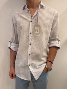 Camicia in misto line con fantasia a righe