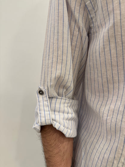 Camicia in misto line con fantasia a righe