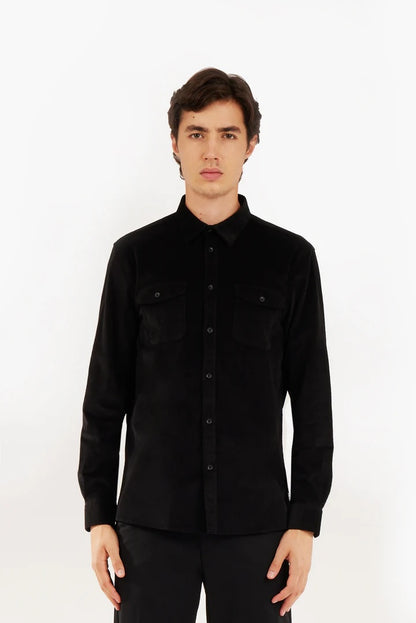 Camicia regular fit in velluto Black