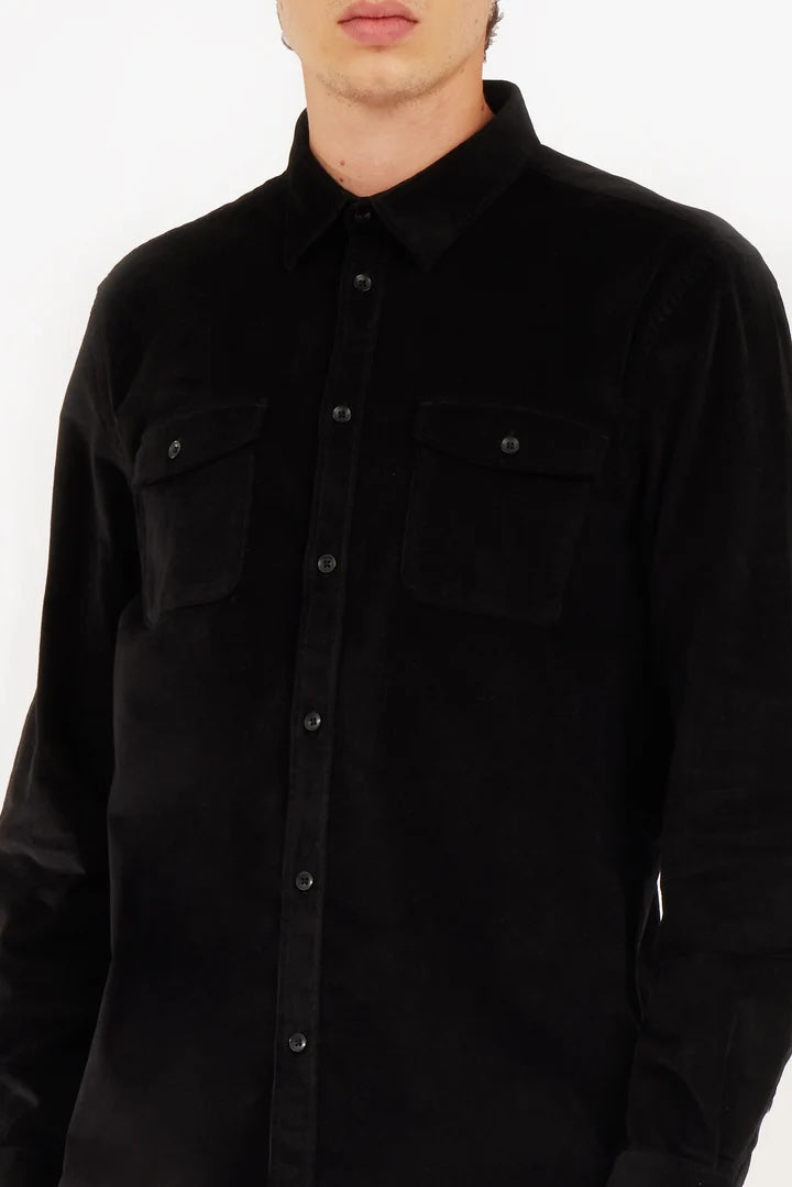 Camicia regular fit in velluto Black