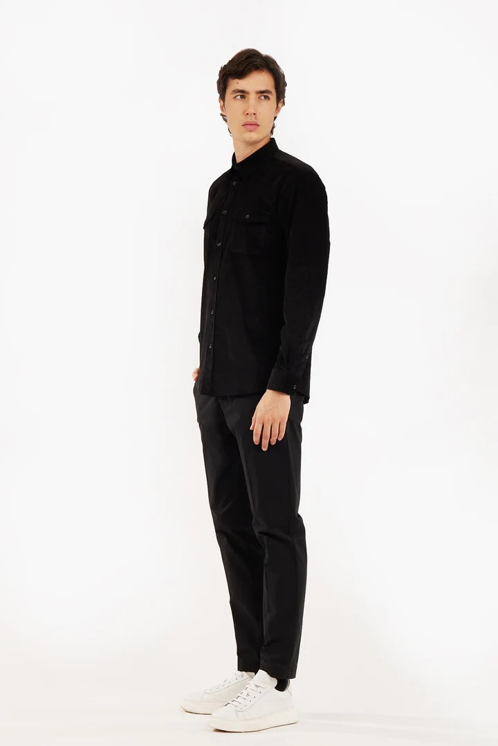 Camicia regular fit in velluto Black