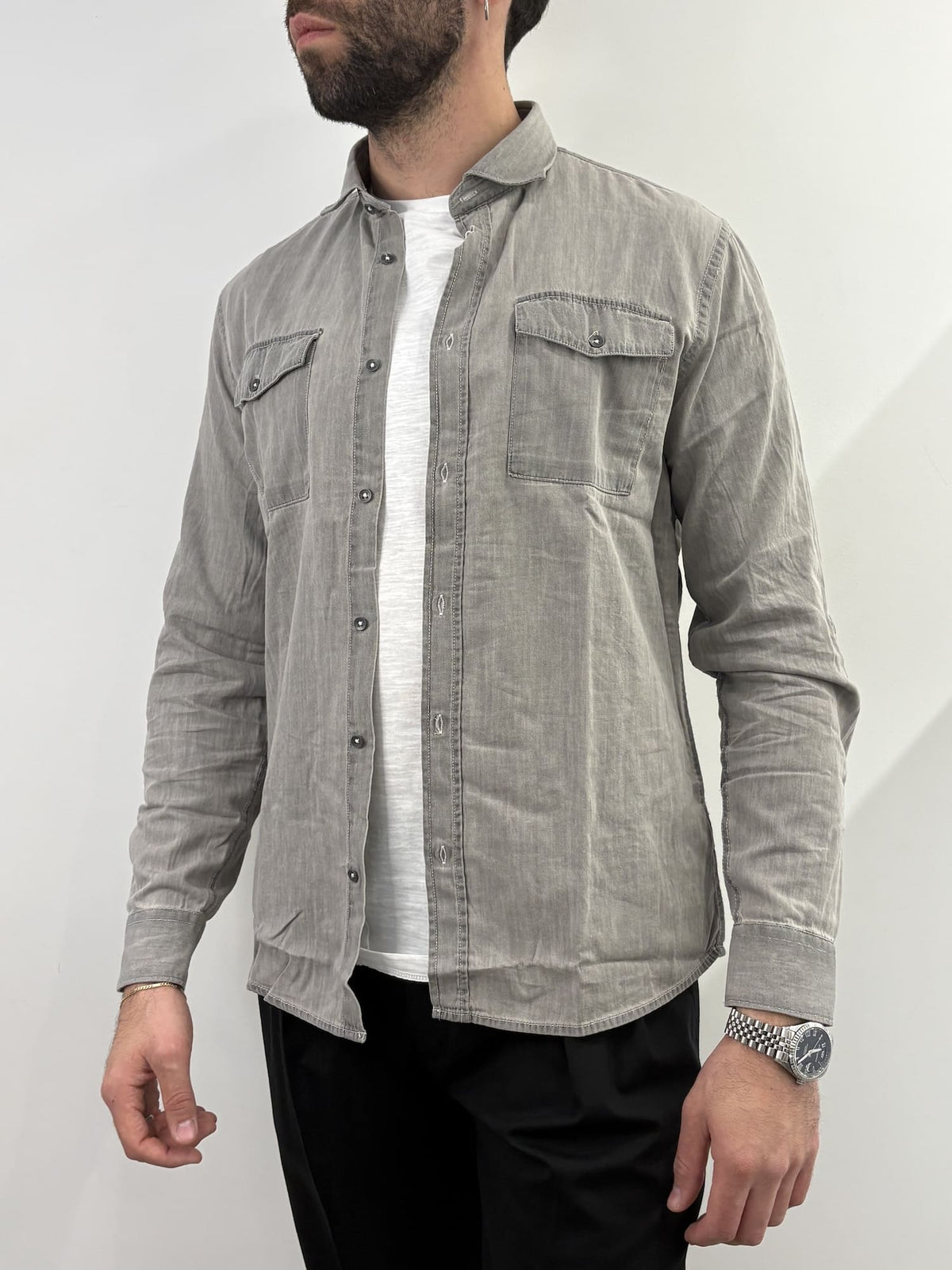 Camicia hamaki-ho in cotone grigio