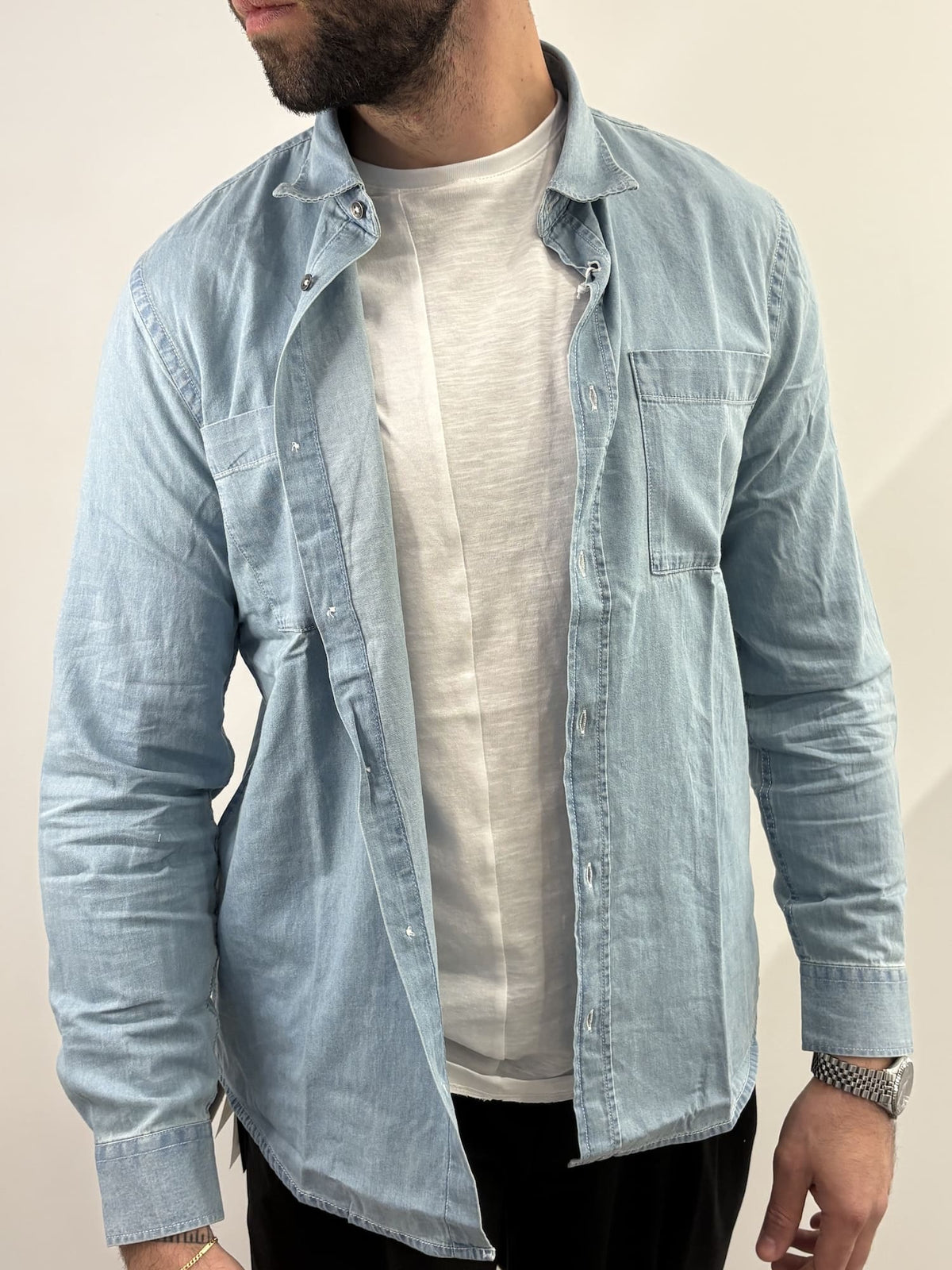 Camicia hamaki-ho in cotone denim