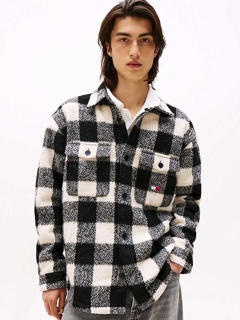 Sopracamicia oversize in flanella a quadri White/Black