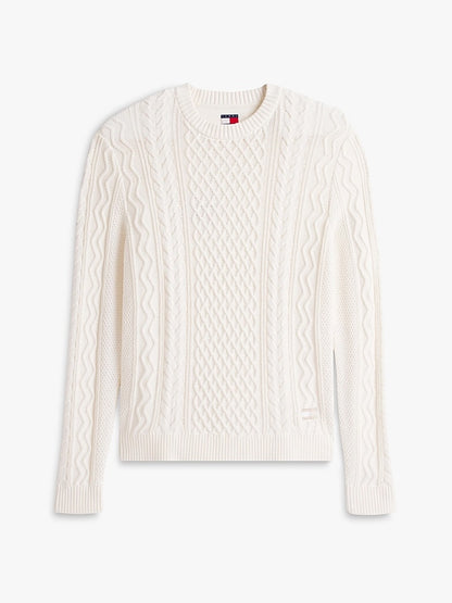 Pullover slim fit con distintivo Tommy Bianco