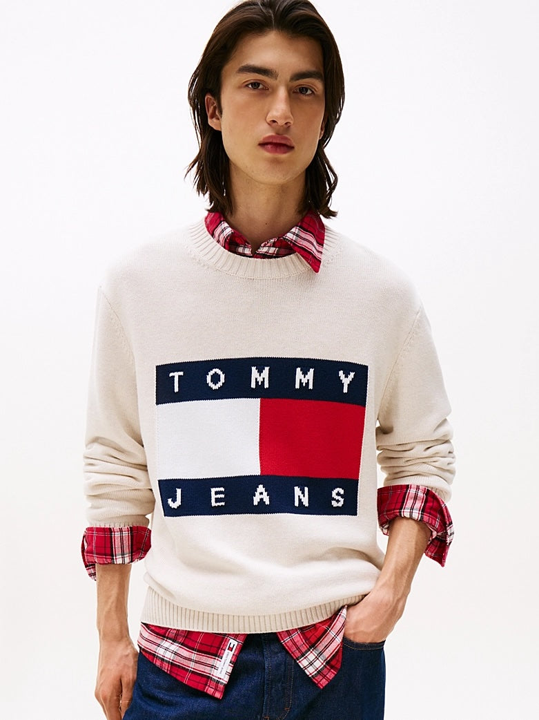 Pullover mélange con bandiera a intarsio