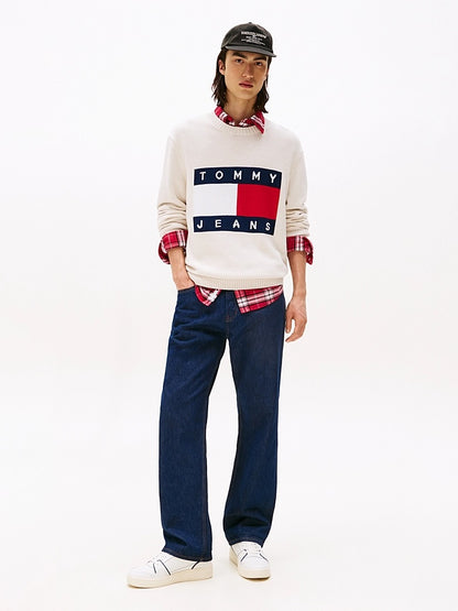 Pullover mélange con bandiera a intarsio