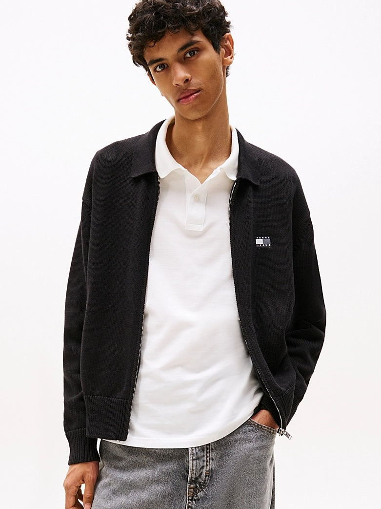 Felpa relaxed fit con zip integrale Black