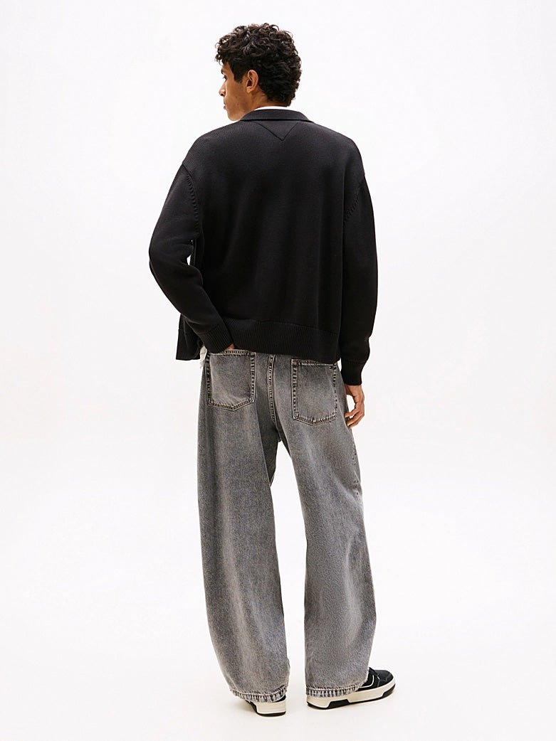 Felpa relaxed fit con zip integrale Black
