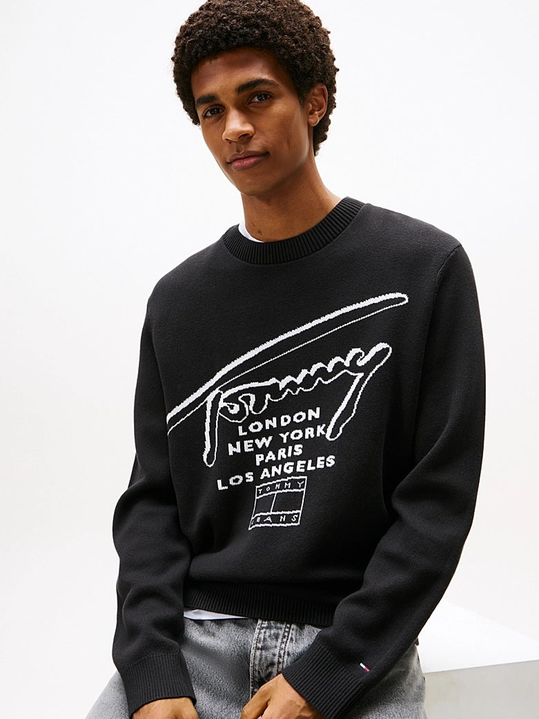 Pullover con logo a intarsio