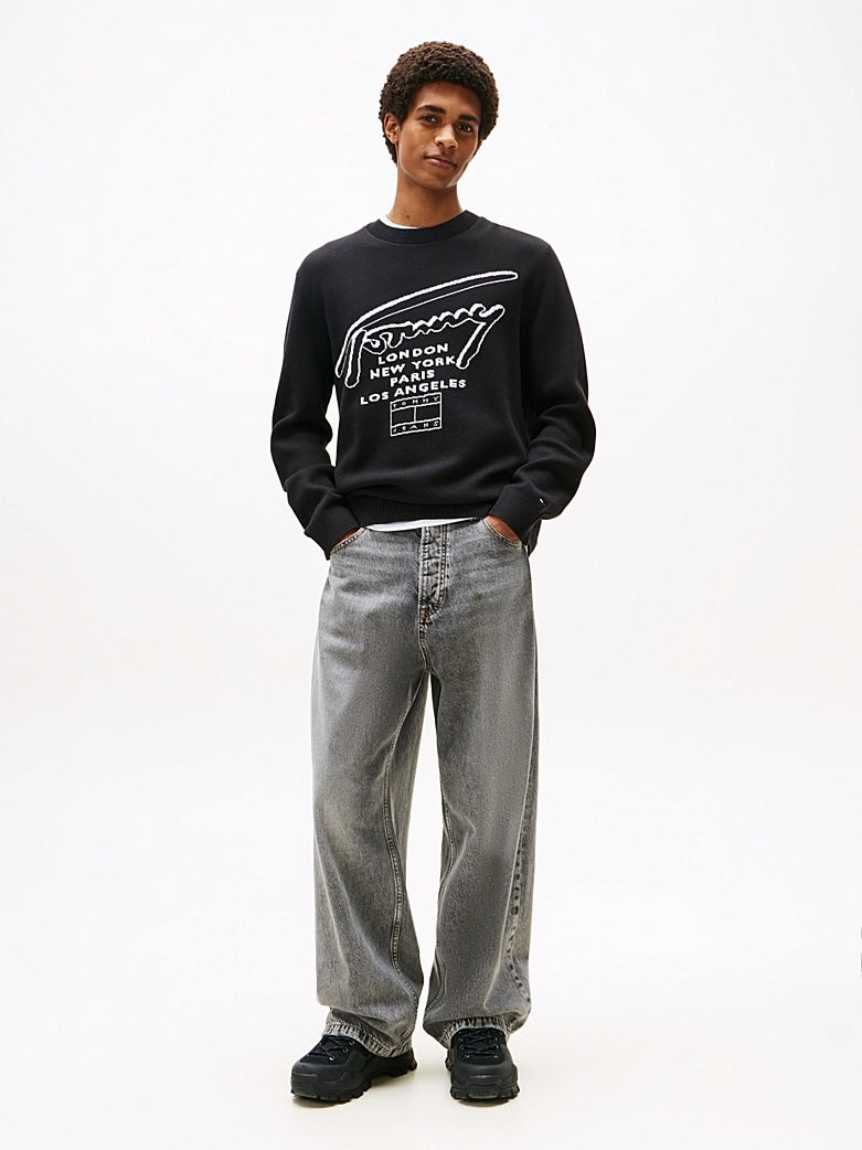 Pullover con logo a intarsio
