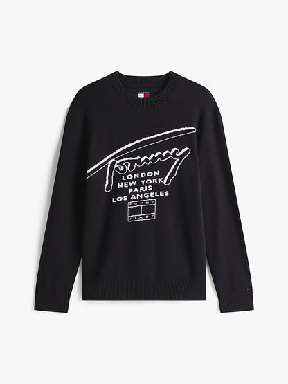 Pullover con logo a intarsio