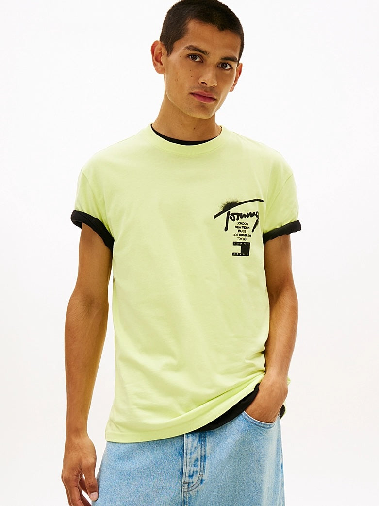 T-shirt Signature con logo sul retro Tommy Jeans Faded Lime