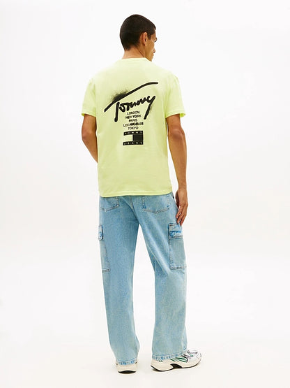 T-shirt Signature con logo sul retro Tommy Jeans Faded Lime