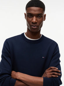 Pullover Tommy jeans Flag slim fit leggero blu