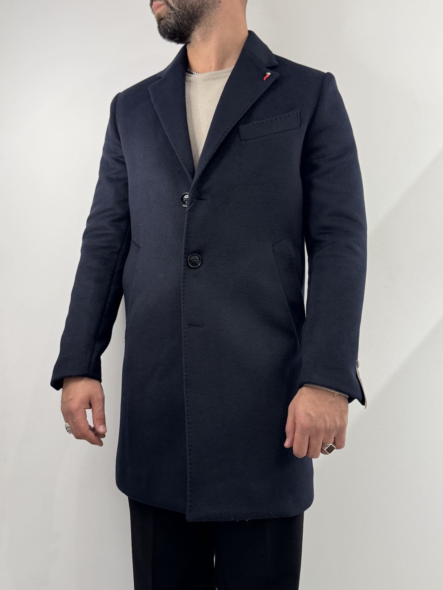 Cappotto Mulish in misto lana blu