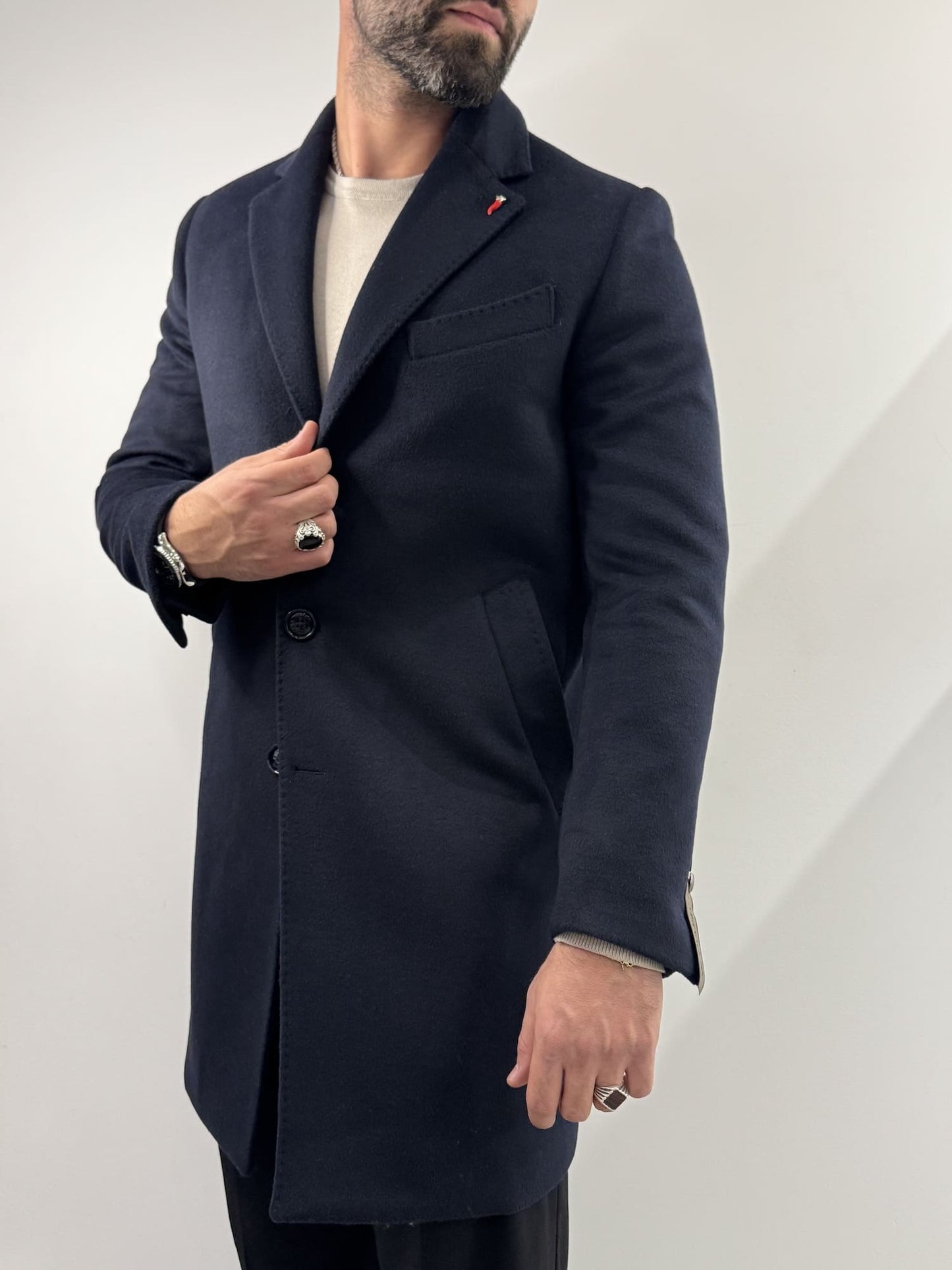 Cappotto Mulish in misto lana blu