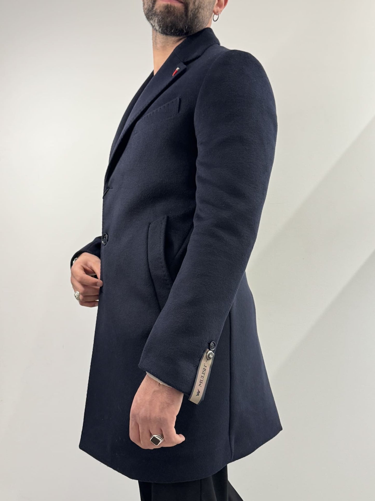 Cappotto Mulish in misto lana blu