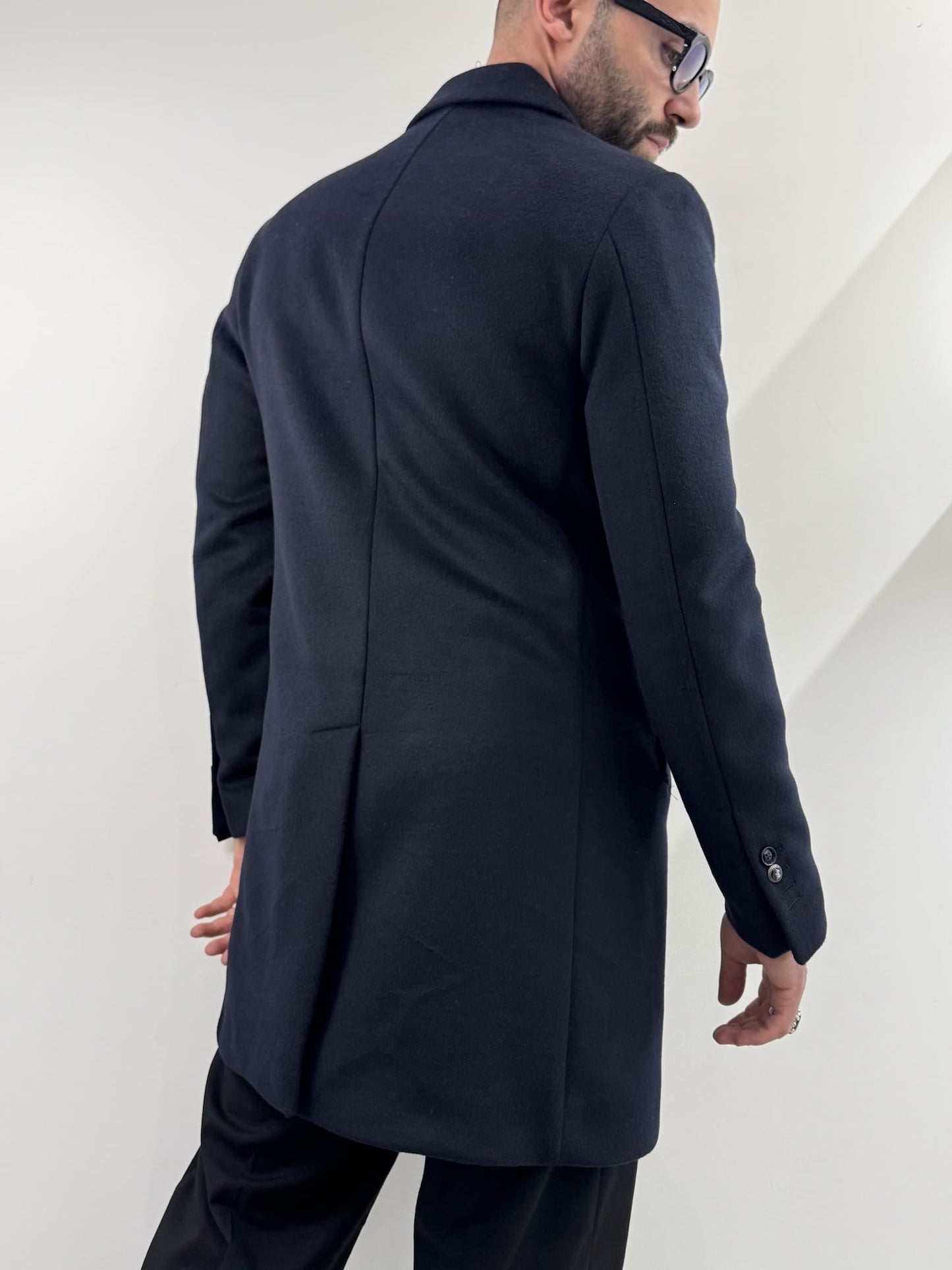 Cappotto Mulish in misto lana blu