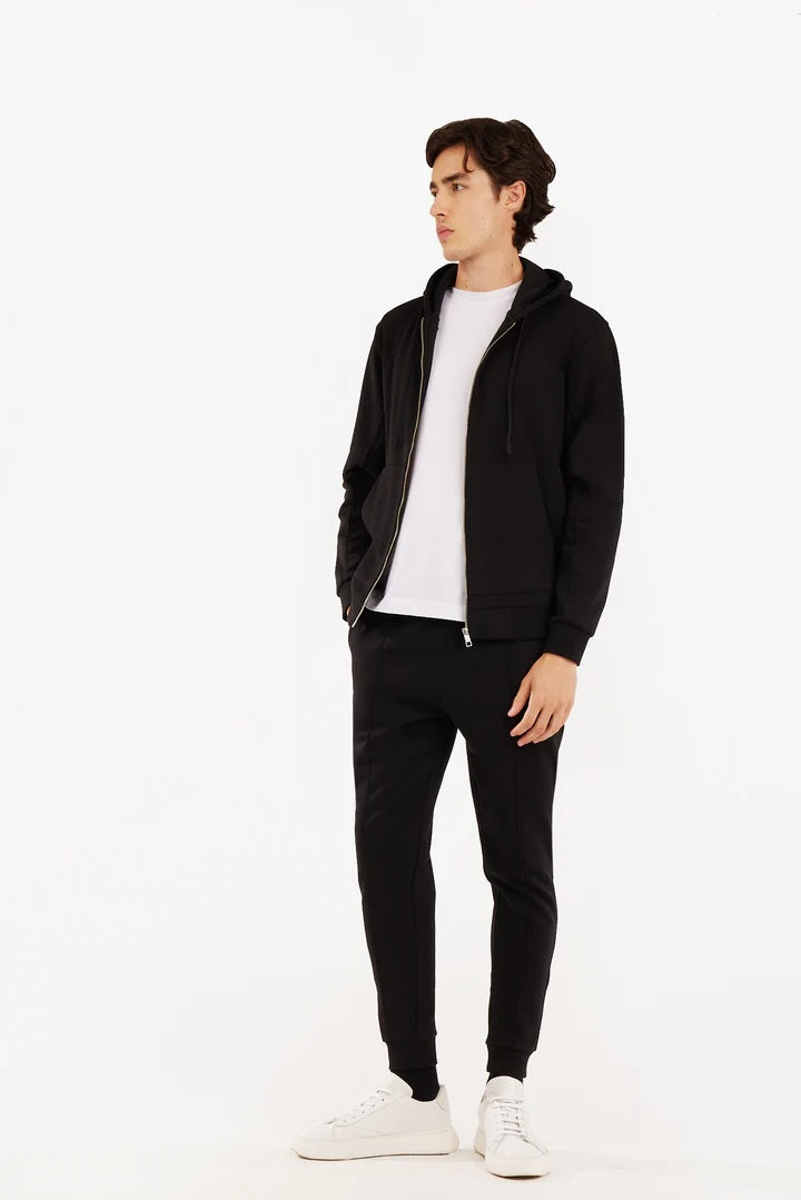 Felpa zip con cappuccio basic Sorbino nera