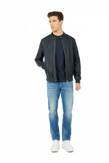 Giubbotto bomber effetto pelle Sorbino blu navy