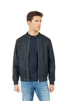 Giubbotto bomber effetto pelle Sorbino blu navy