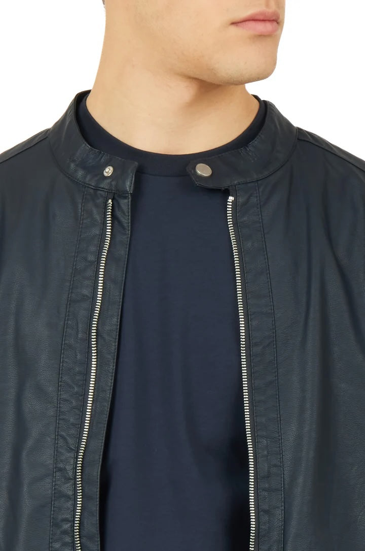 Giubbotto bomber effetto pelle Sorbino blu navy