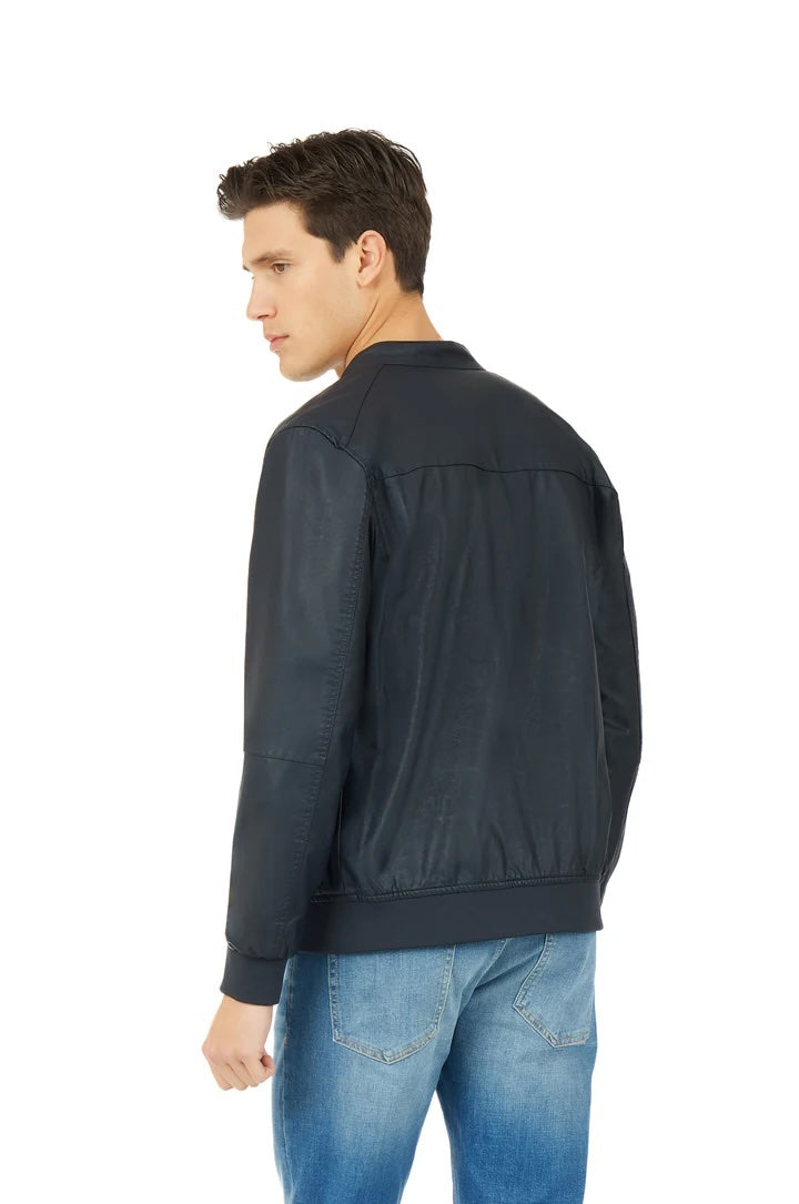 Giubbotto bomber effetto pelle Sorbino blu navy