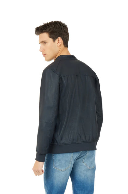 Giubbotto bomber effetto pelle Sorbino blu navy