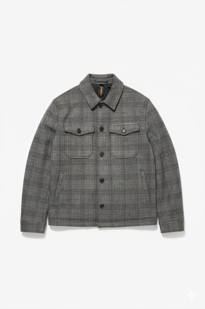 Giacca camicia misto lana a quadri Sorbino grigia