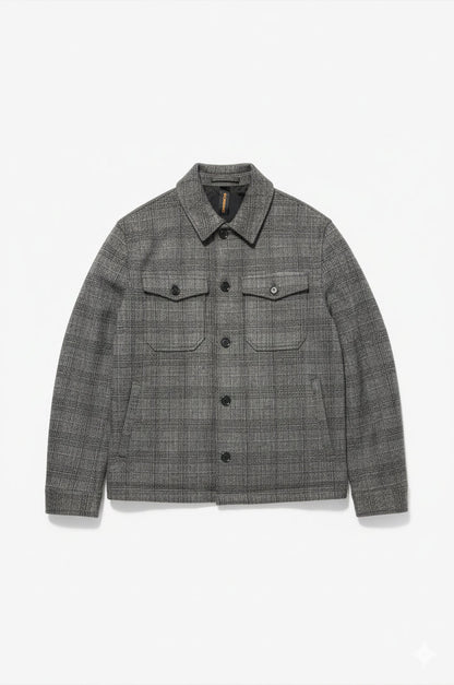 Giacca camicia misto lana a quadri Sorbino grigia