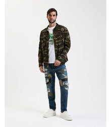 Overshirt camouflage con patchwork