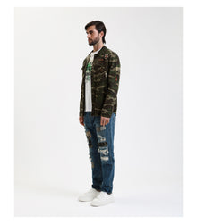 Overshirt camouflage con patchwork