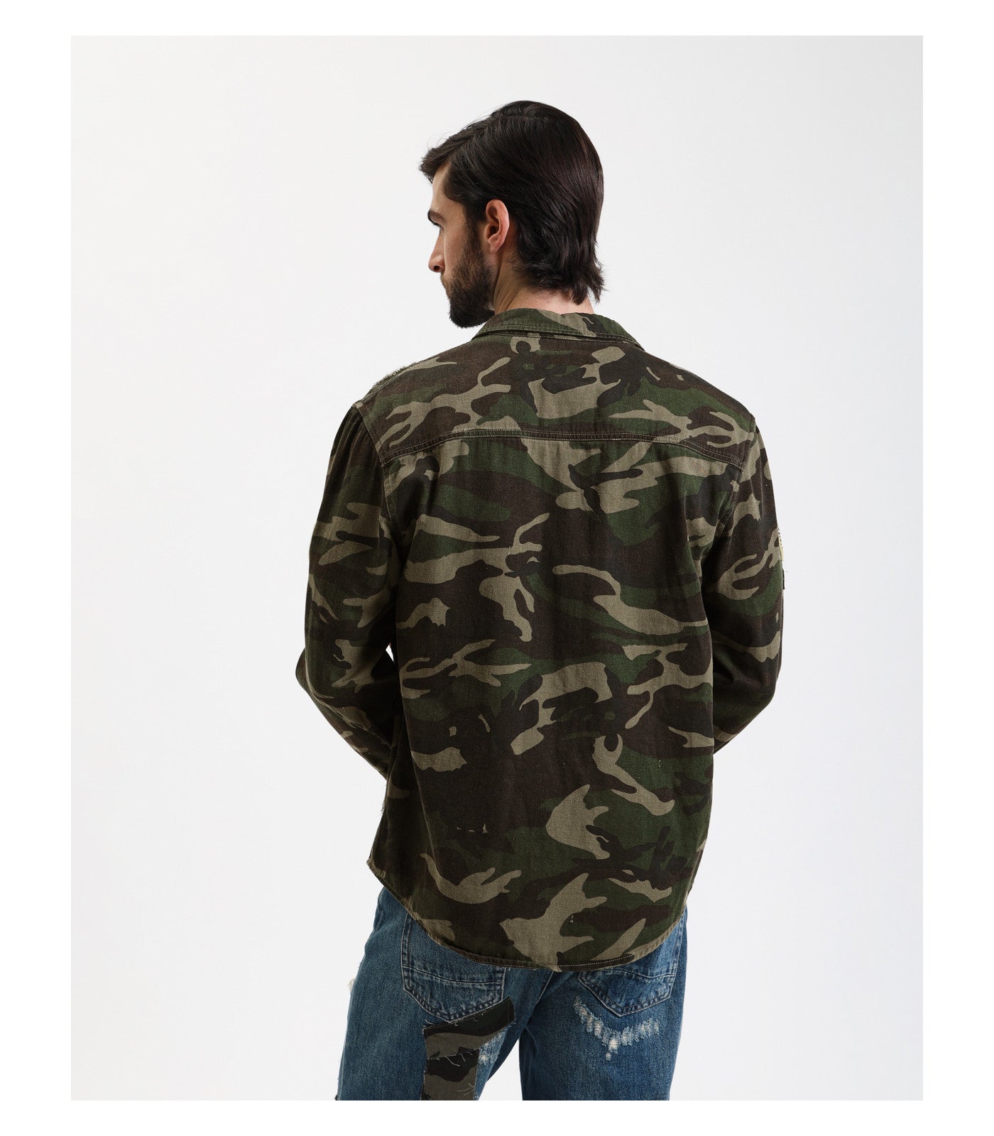 Overshirt camouflage con patchwork