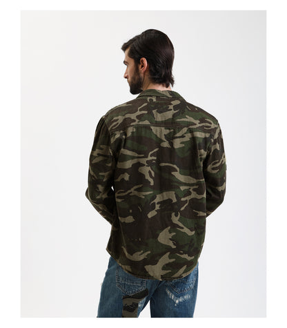 Overshirt camouflage con patchwork