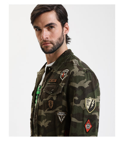 Overshirt camouflage con patchwork