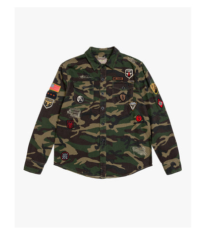 Overshirt camouflage con patchwork