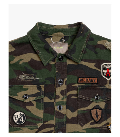 Overshirt camouflage con patchwork
