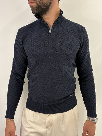 Maglione in ciniglia mezza zip tramato