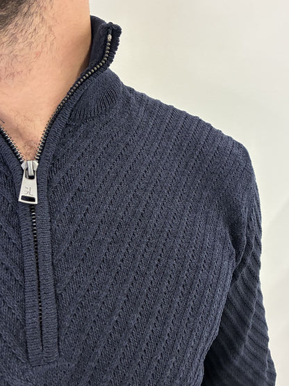 Maglione in ciniglia mezza zip tramato