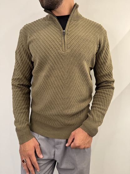 Maglione in ciniglia mezza zip tramato