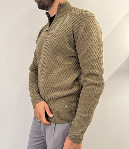 Maglione in ciniglia mezza zip tramato