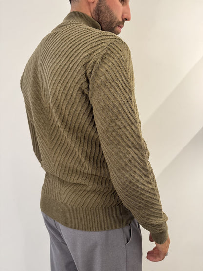 Maglione in ciniglia mezza zip tramato