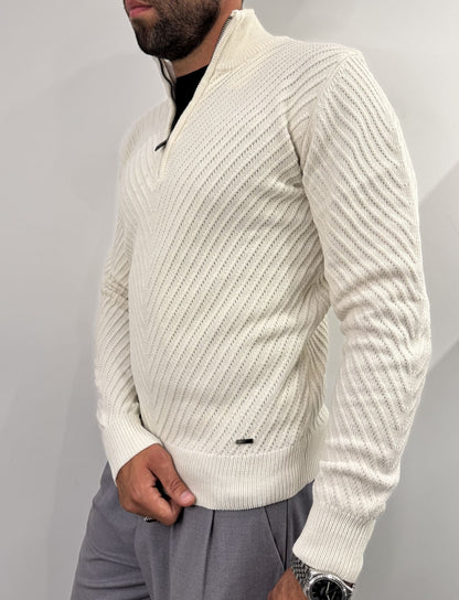 Maglione in ciniglia mezza zip tramato