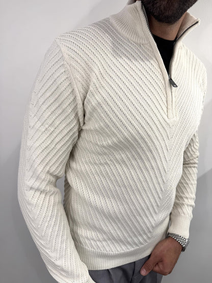 Maglione in ciniglia mezza zip tramato