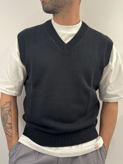 Gilet Gianni Lupo in misto lana nero