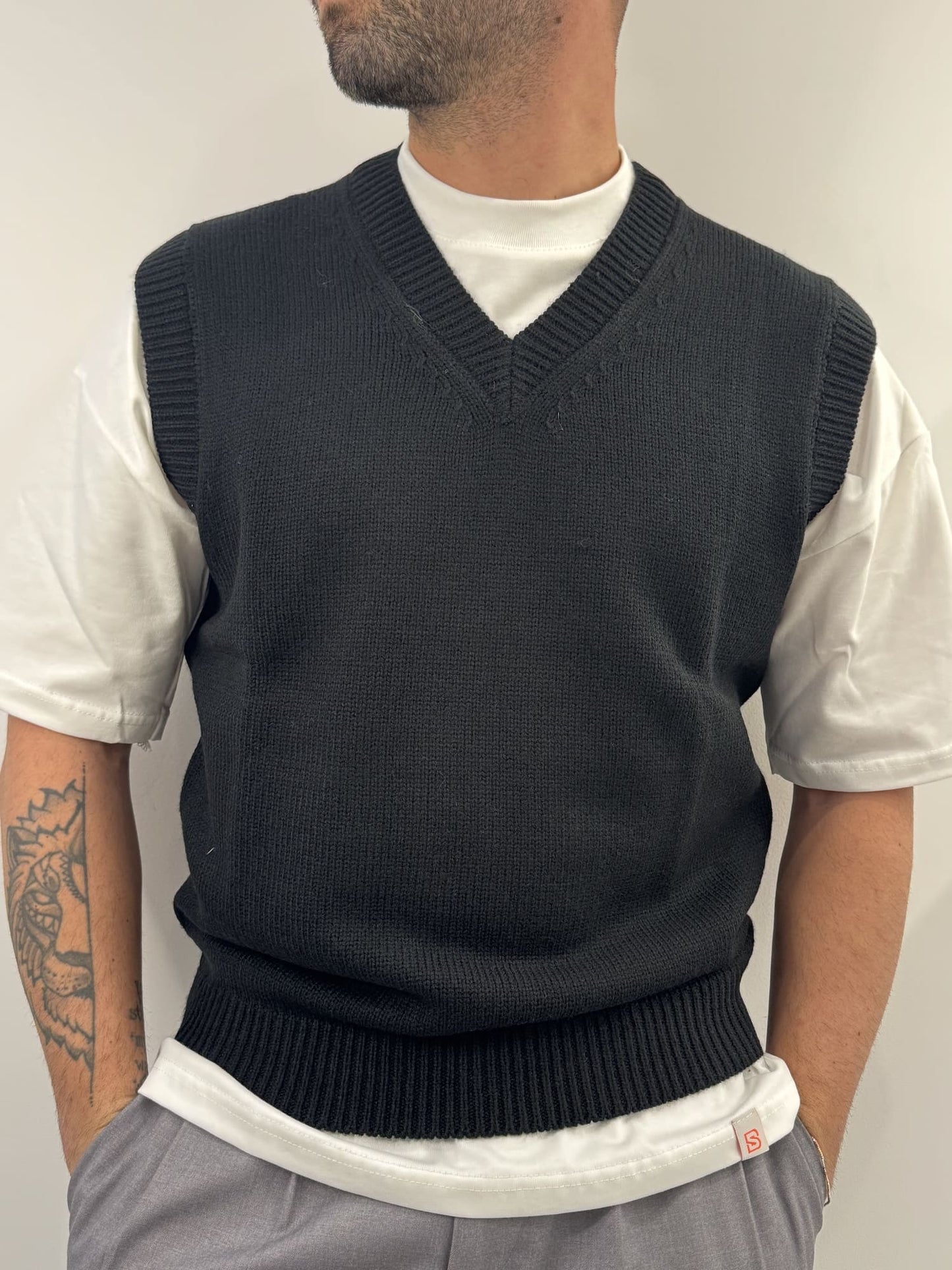 Gilet Gianni Lupo in misto lana nero