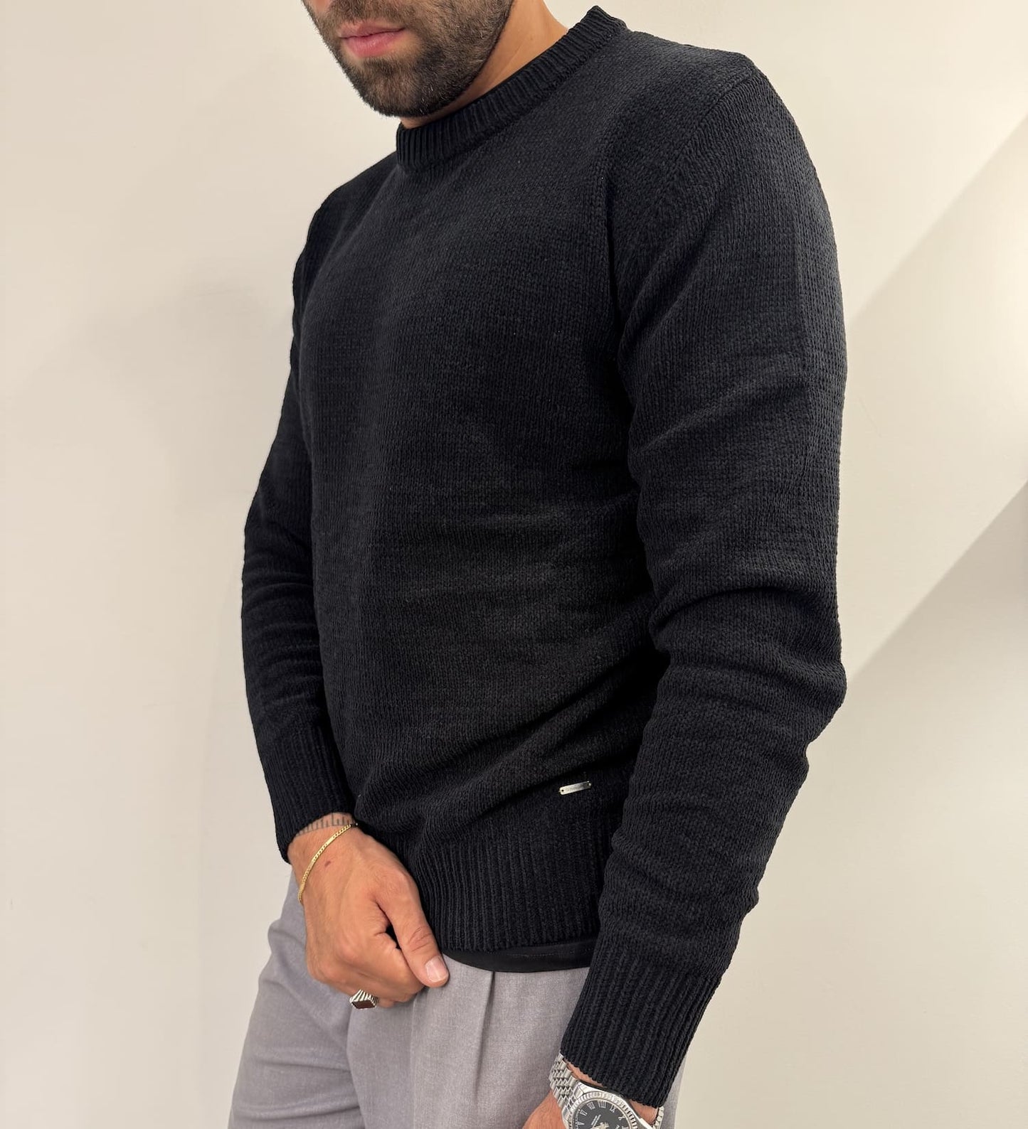 Maglione girocollo in ciniglia black