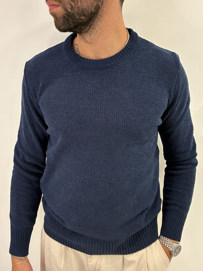 Maglione girocollo in ciniglia blu navy